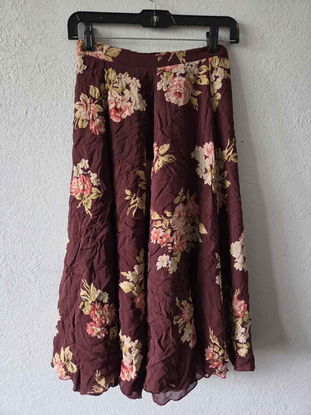 Eddie Bauer Burgundy Floral Circle Skirt